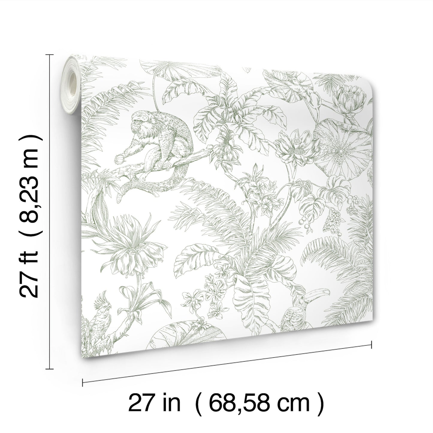 York Wallcoverings Toile Resource Library Tropical Sketch Toile Forest Wallpaper Eclectic Toile Whites and Off-Whites   - RT7842