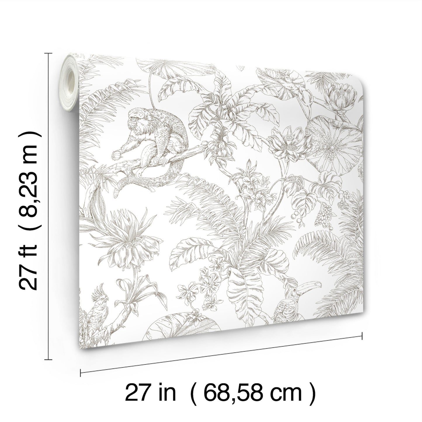 York Wallcoverings Toile Resource Library Tropical Sketch Toile Brown Wallpaper Eclectic Toile Whites and Off-Whites   - RT7843