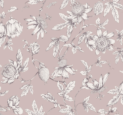 York Wallcoverings Toile Resource Library Passion Flower Toile Orchid Wallpaper Traditional Toile Purples   - RT7851