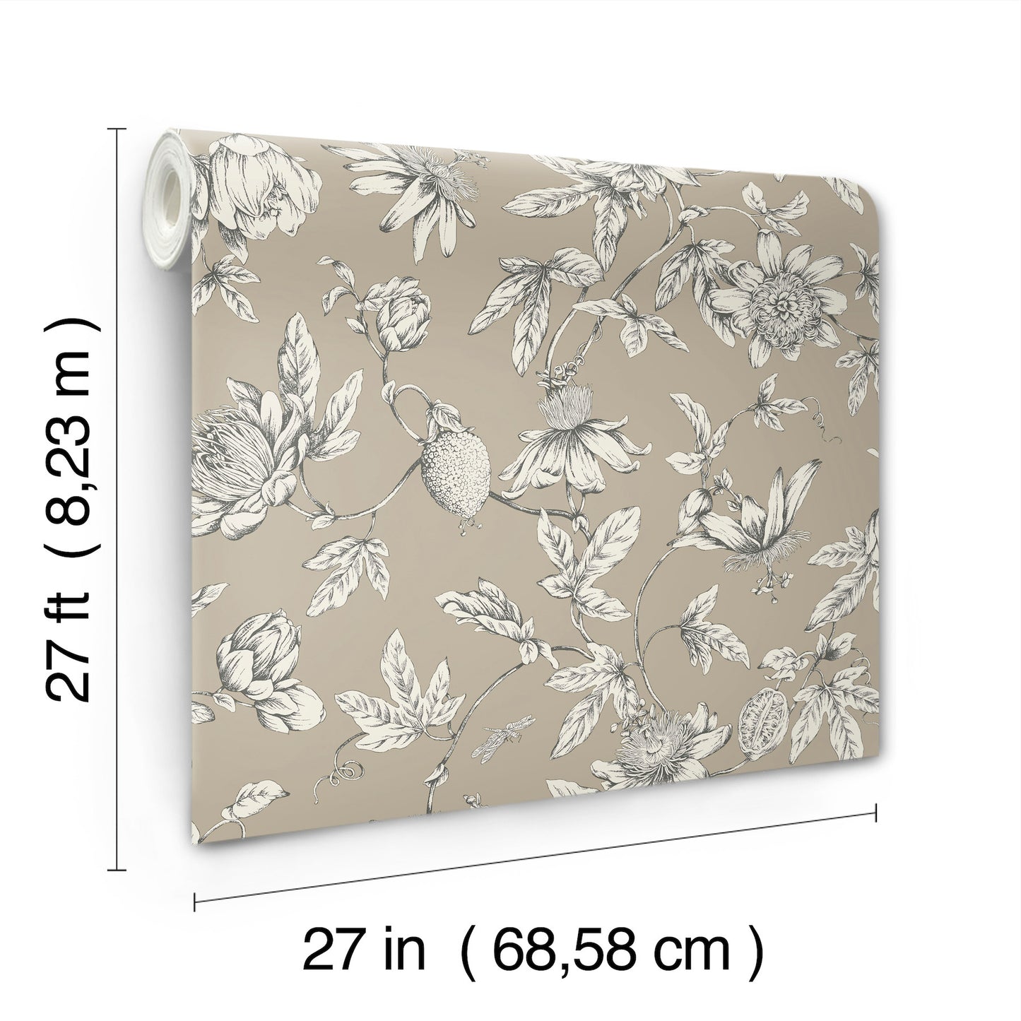 York Wallcoverings Toile Resource Library Passion Flower Toile Linen Wallpaper Traditional Toile Browns   - RT7852