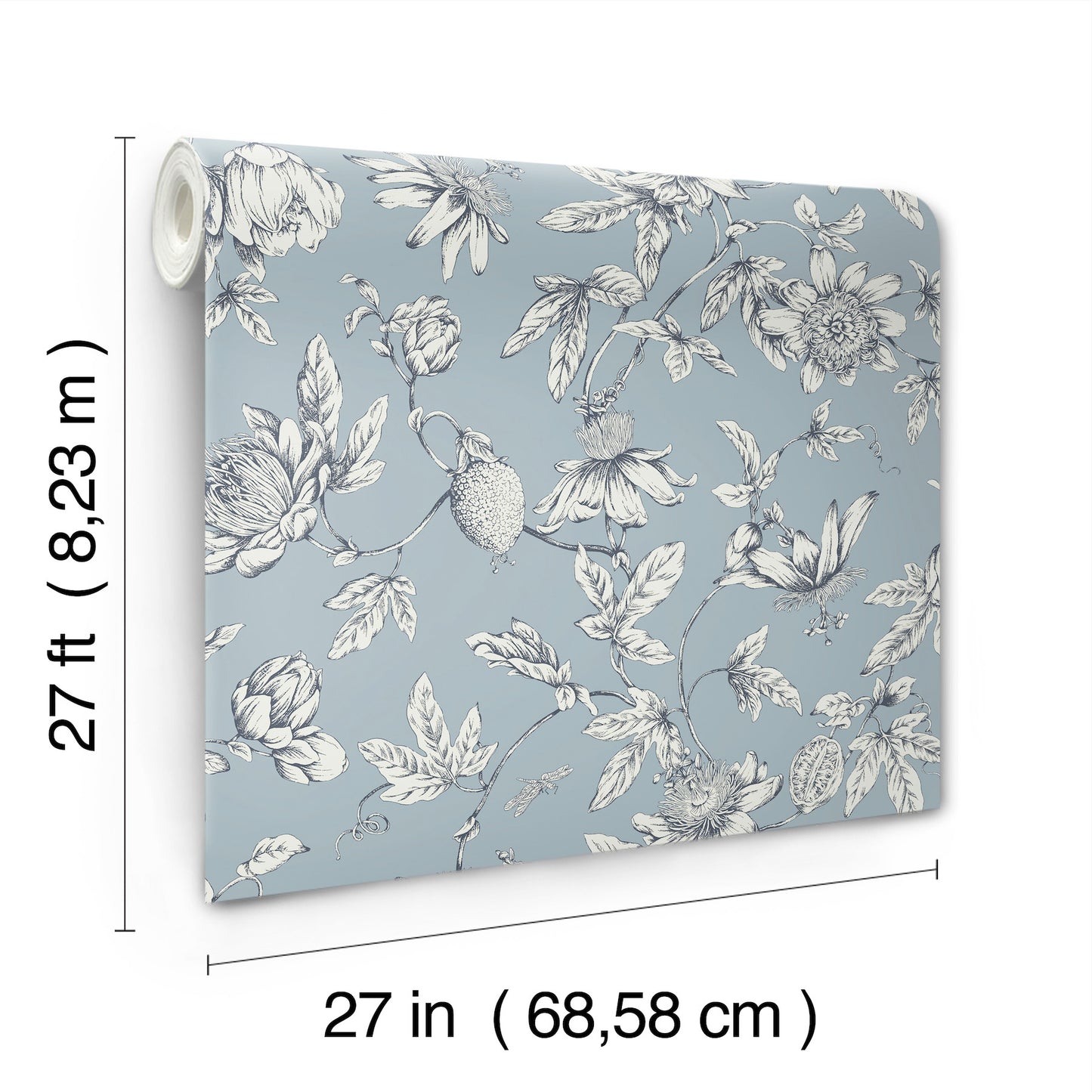 York Wallcoverings Toile Resource Library Passion Flower Toile Sky Blue Wallpaper Traditional Toile Blues   - RT7853
