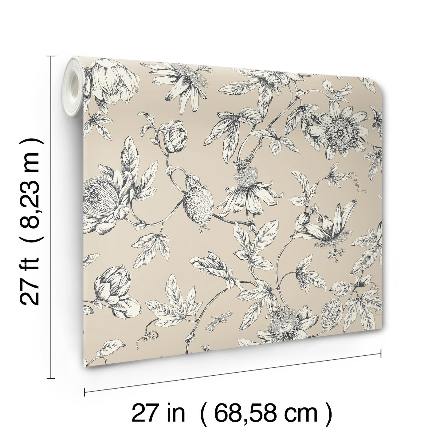 York Wallcoverings Toile Resource Library Passion Flower Toile Beige Wallpaper Traditional Toile Beiges   - RT7854