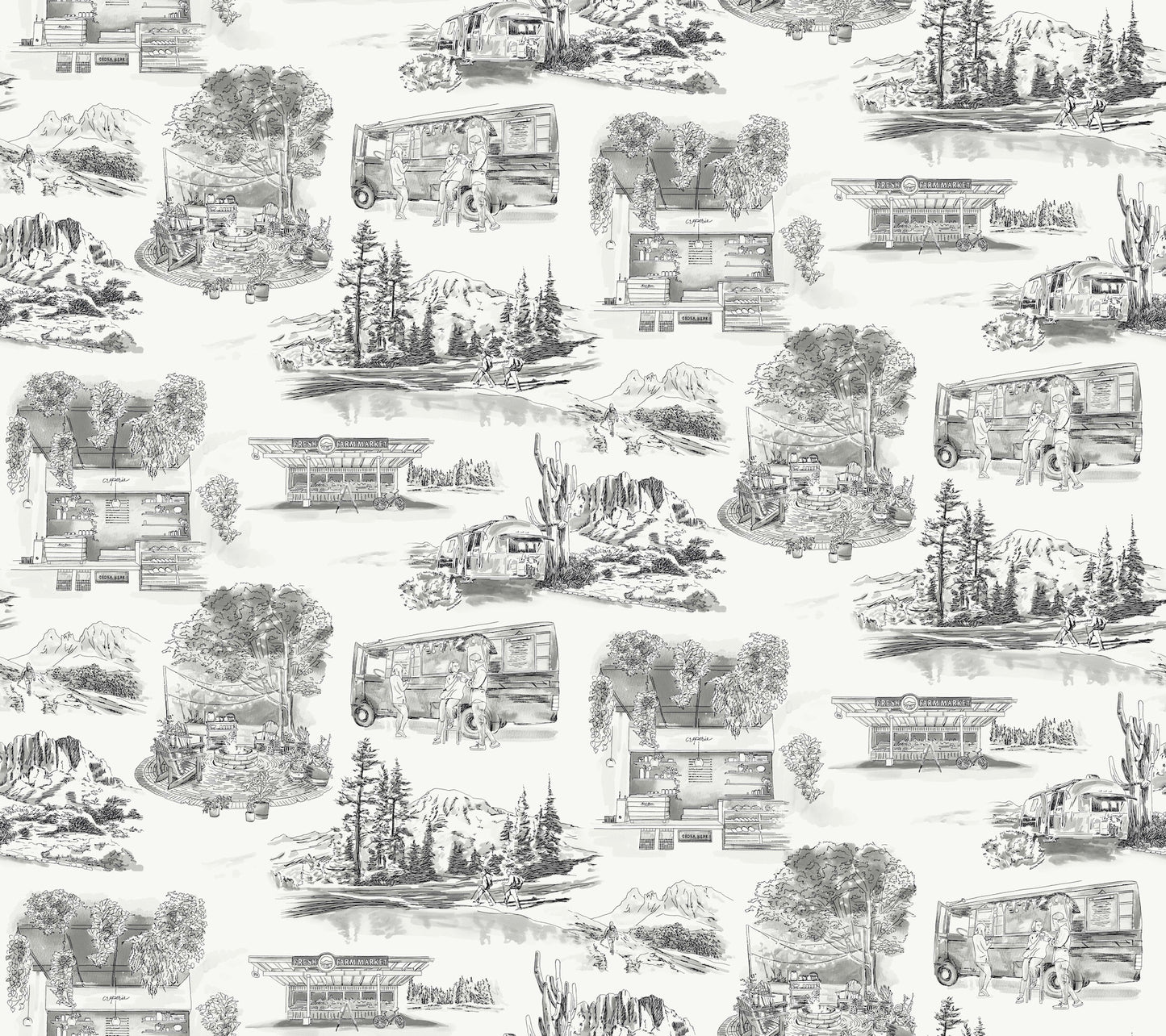 York Wallcoverings Toile Resource Library Modern Vista Toile Black Wallpaper Modern Toile Blacks   - RT7861