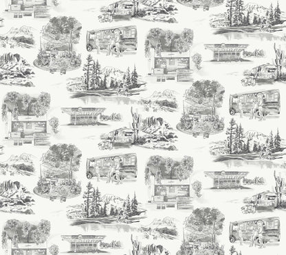 York Wallcoverings Toile Resource Library Modern Vista Toile Black Wallpaper Modern Toile Blacks   - RT7861