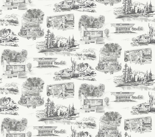 York Wallcoverings Toile Resource Library Modern Vista Toile Black Wallpaper Modern Toile Blacks   - RT7861
