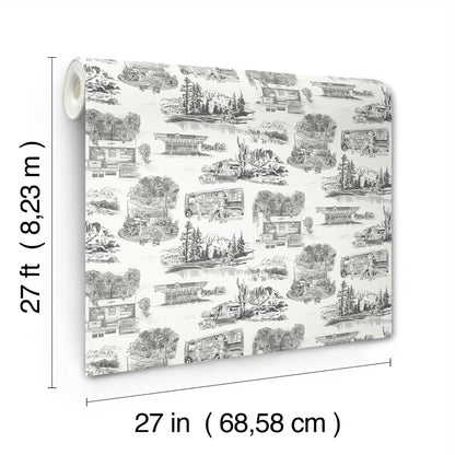 York Wallcoverings Toile Resource Library Modern Vista Toile Black Wallpaper Modern Toile Blacks   - RT7861