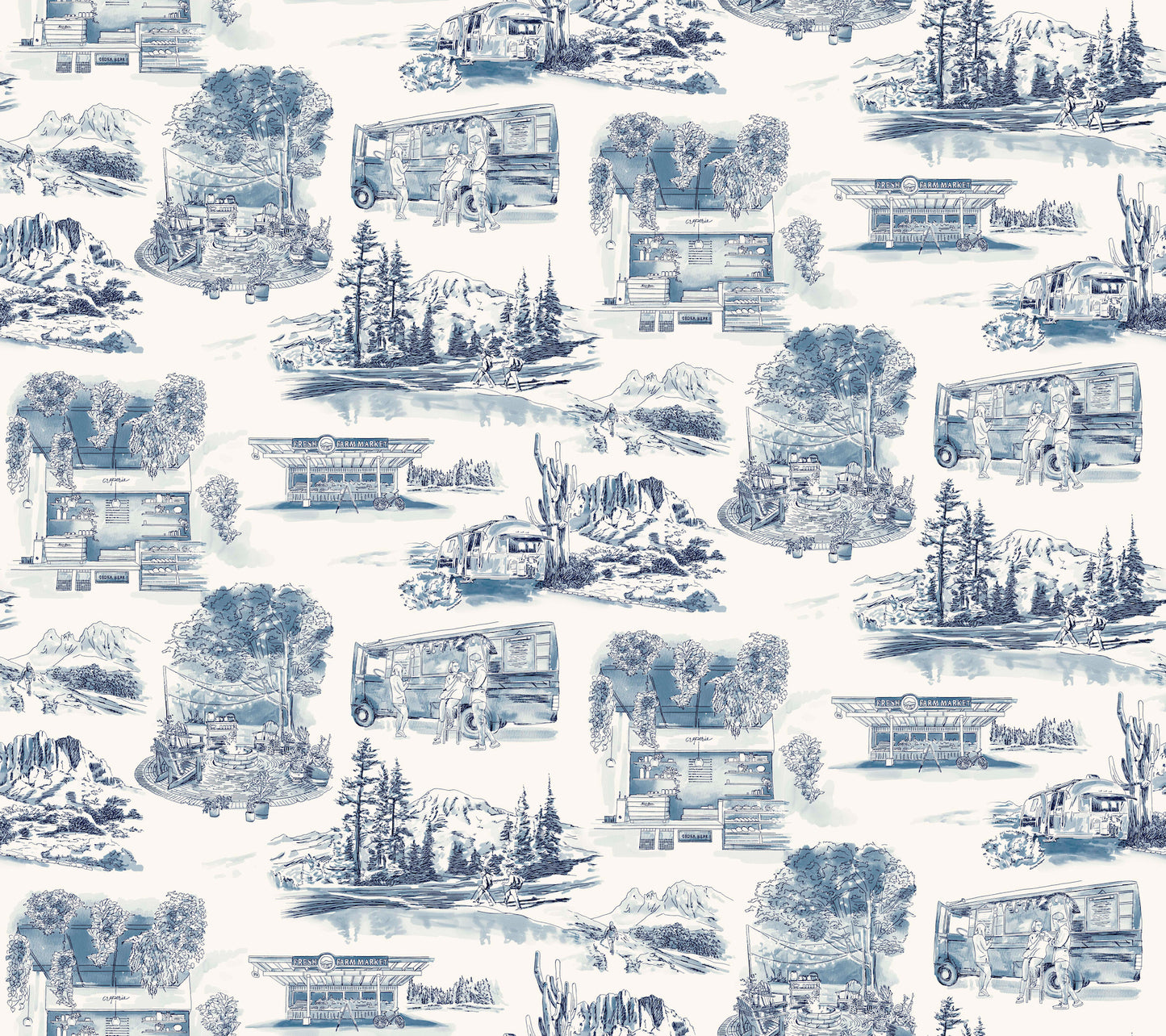 York Wallcoverings Toile Resource Library Modern Vista Toile Navy Wallpaper Modern Toile Blues   - RT7862