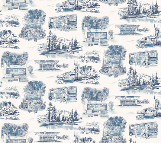 York Wallcoverings Toile Resource Library Modern Vista Toile Navy Wallpaper Modern Toile Blues   - RT7862