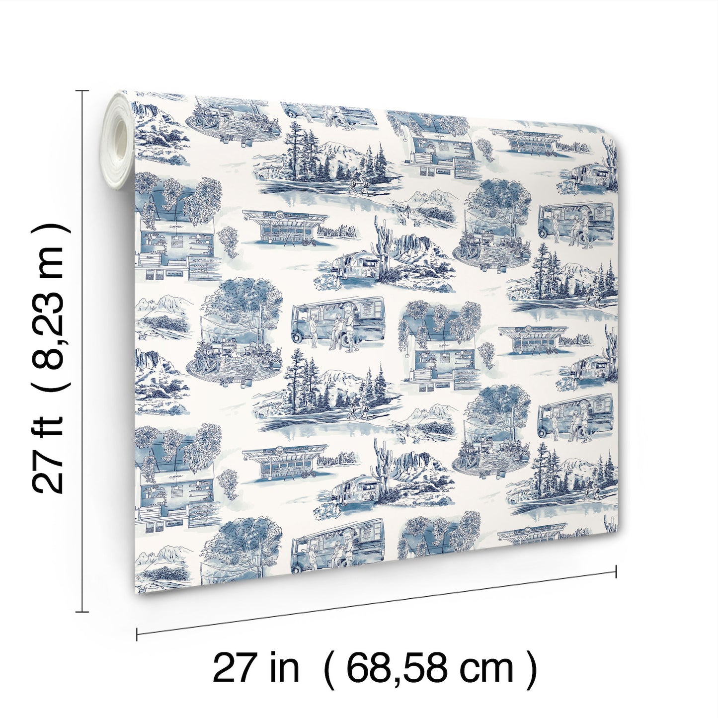 York Wallcoverings Toile Resource Library Modern Vista Toile Navy Wallpaper Modern Toile Blues   - RT7862