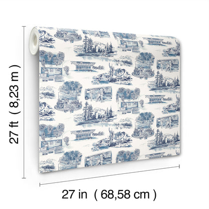 York Wallcoverings Toile Resource Library Modern Vista Toile Navy Wallpaper Modern Toile Blues   - RT7862