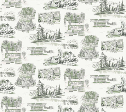 York Wallcoverings Toile Resource Library Modern Vista Toile Evergreen Wallpaper Modern Toile Greens   - RT7863