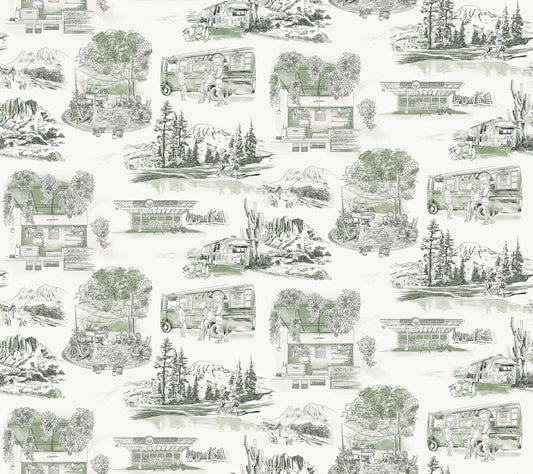 York Wallcoverings Toile Resource Library Modern Vista Toile Evergreen Wallpaper Modern Toile Greens   - RT7863