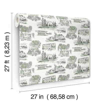 York Wallcoverings Toile Resource Library Modern Vista Toile Evergreen Wallpaper Modern Toile Greens   - RT7863