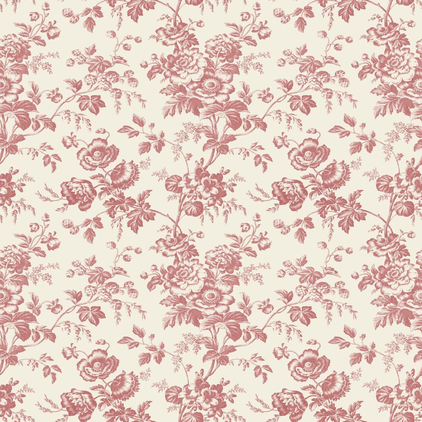 York Wallcoverings Toile Resource Library Anemone Toile French Red Wallpaper Traditional Toile Reds   - RT7871