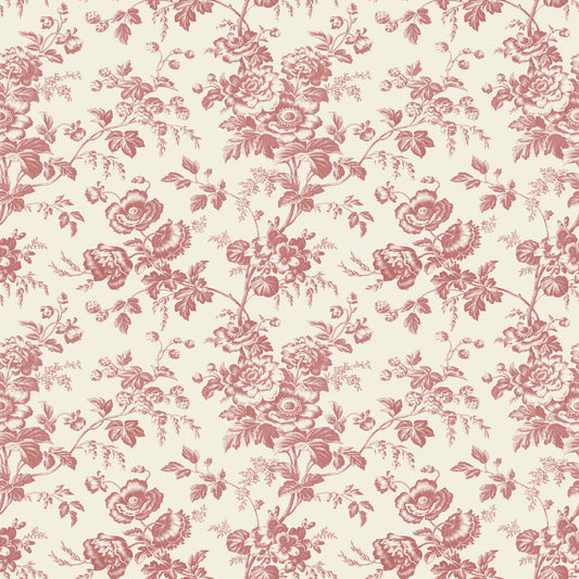 York Wallcoverings Toile Resource Library Anemone Toile French Red Wallpaper Traditional Toile Reds   - RT7871