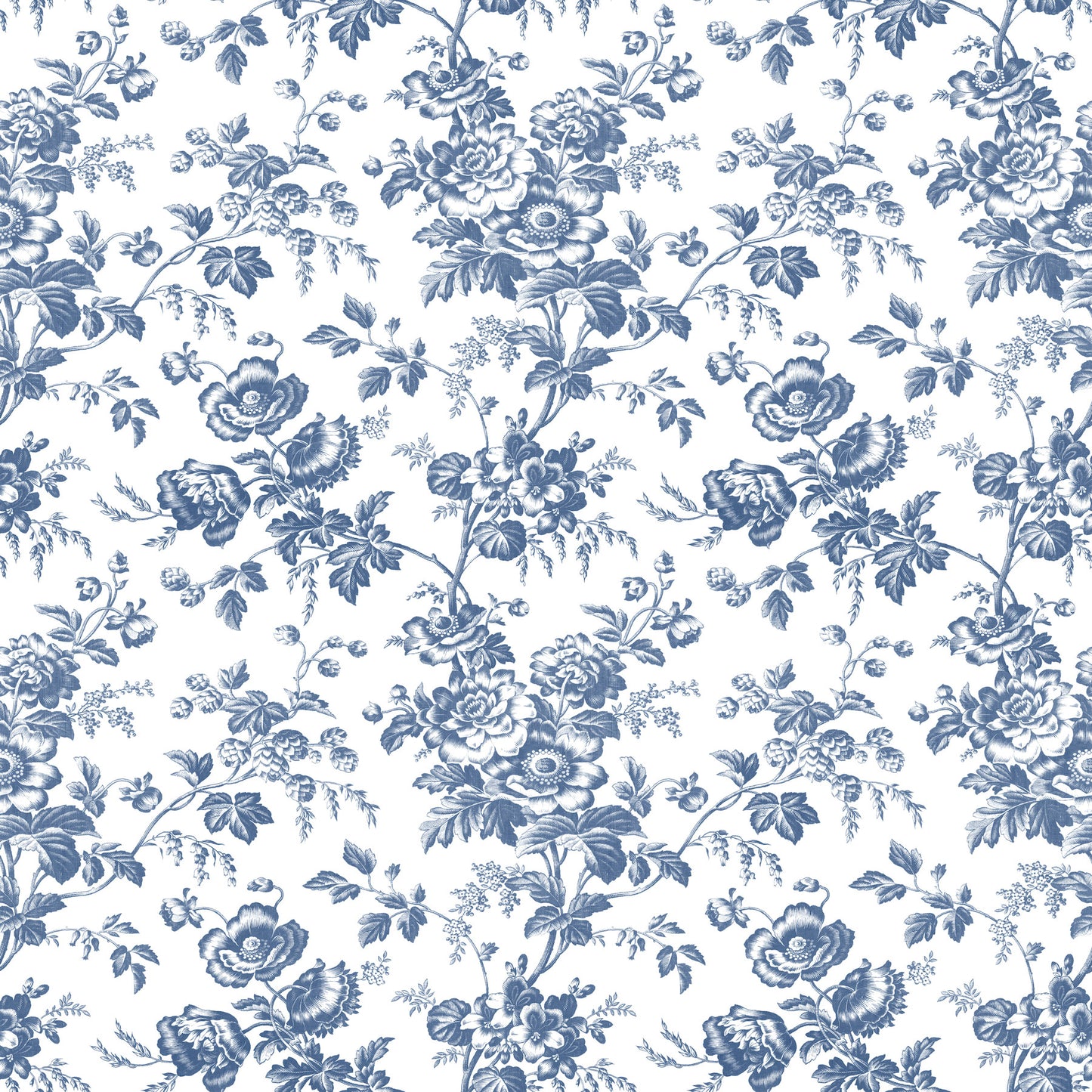 York Wallcoverings Toile Resource Library Anemone Toile Navy Wallpaper Traditional Toile Blues   - RT7873