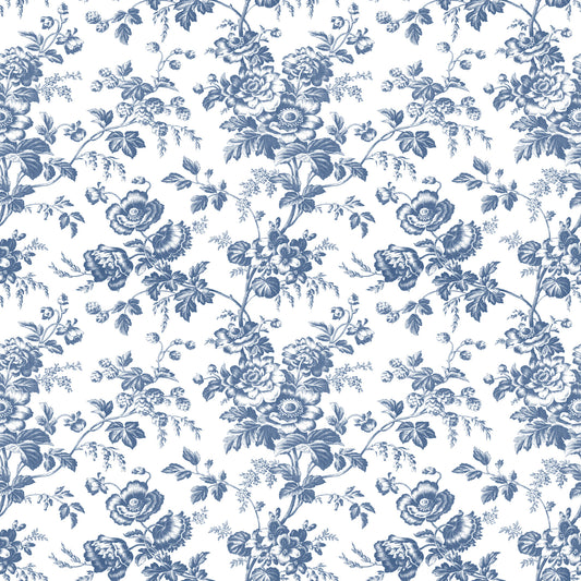 York Wallcoverings Toile Resource Library Anemone Toile Navy Wallpaper Traditional Toile Blues   - RT7873