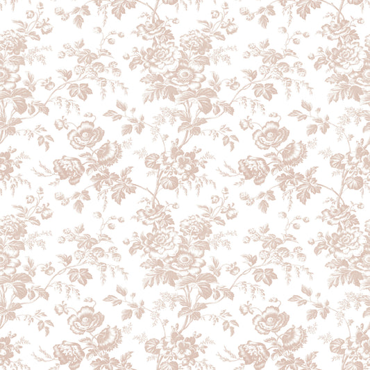 York Wallcoverings Toile Resource Library Anemone Toile Blush Wallpaper Traditional Toile Pinks   - RT7874