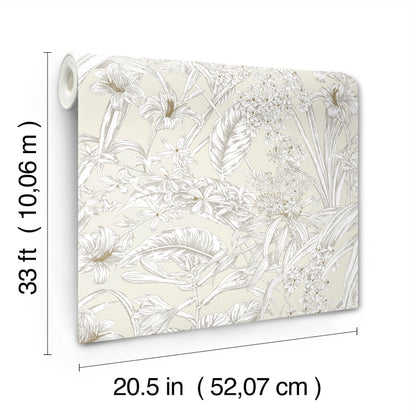 York Wallcoverings Toile Resource Library Orchid Conservatory Toile Beige and Taupe Wallpaper Tropical Toile Beiges   - RT7883