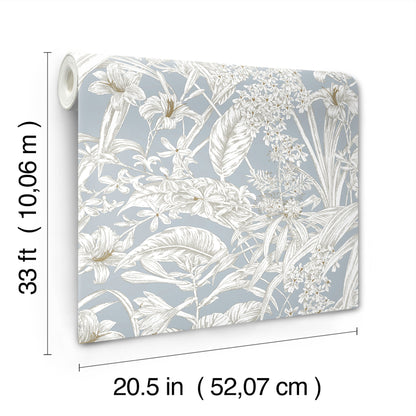 York Wallcoverings Toile Resource Library Orchid Conservatory Toile Blue and Taupe Wallpaper Tropical Toile Blues   - RT7884