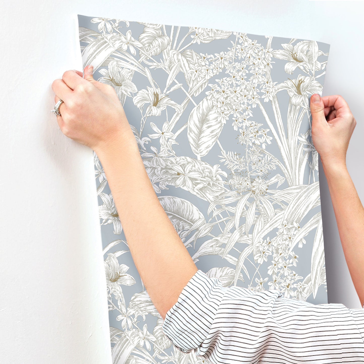 York Wallcoverings Toile Resource Library Orchid Conservatory Toile Blue and Taupe Wallpaper Tropical Toile Blues   - RT7884