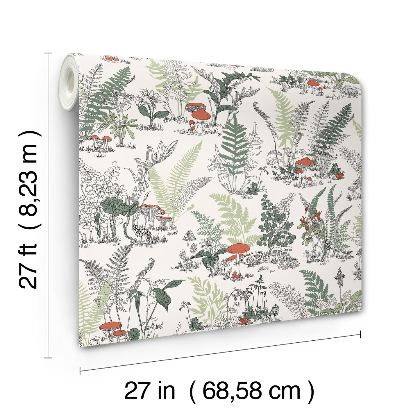 York Wallcoverings Toile Resource Library Mushroom Garden Toile Red and Green Wallpaper Whimsical Toile Whites and Off-Whites   - RT7891