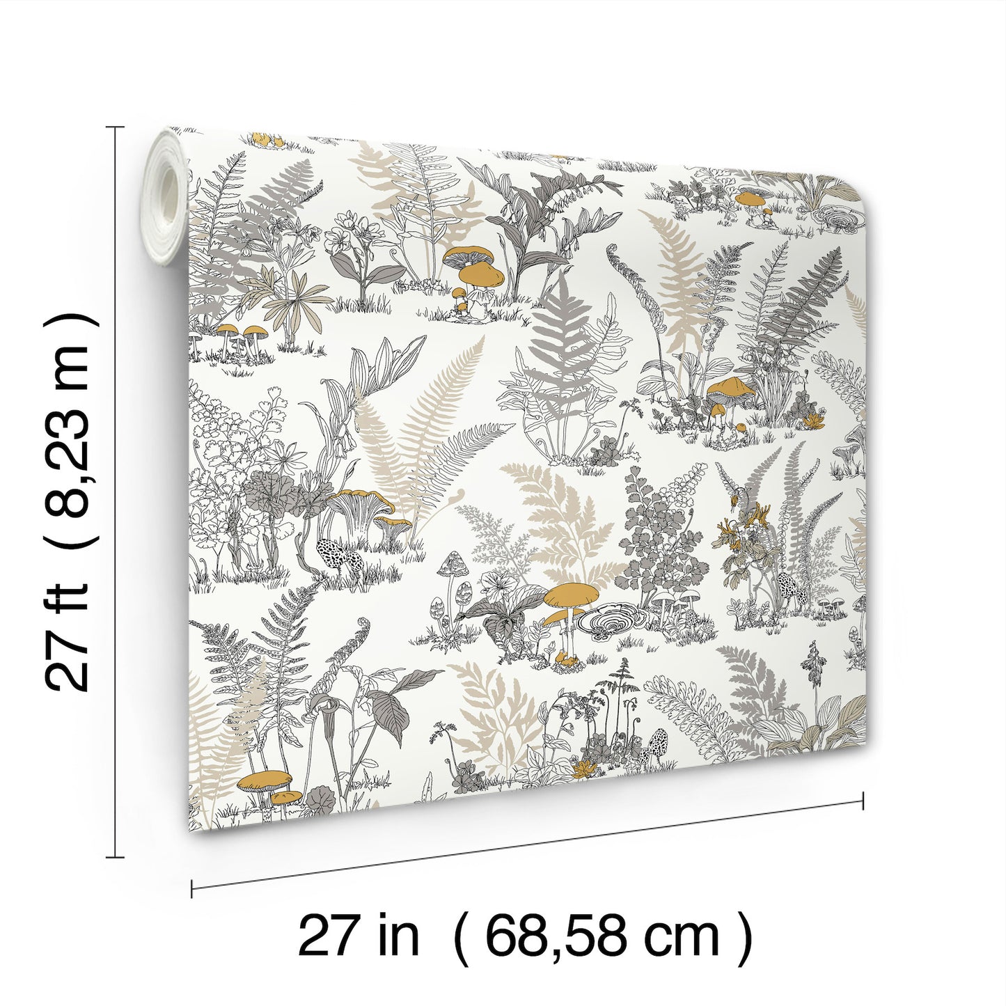 York Wallcoverings Toile Resource Library Mushroom Garden Toile Neutral and Gold Wallpaper Whimsical Toile Whites and Off-Whites   - RT7892