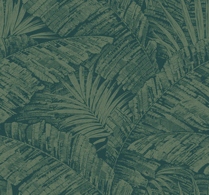 York Wallcoverings Toile Resource Library Palm Cove Toile Emerald Forest Wallpaper Tropical Toile Greens   - RT7924