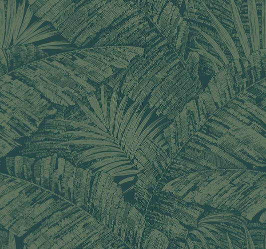 York Wallcoverings Toile Resource Library Palm Cove Toile Emerald Forest Wallpaper Tropical Toile Greens   - RT7924
