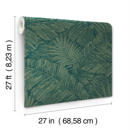 York Wallcoverings Toile Resource Library Palm Cove Toile Emerald Forest Wallpaper Tropical Toile Greens   - RT7924