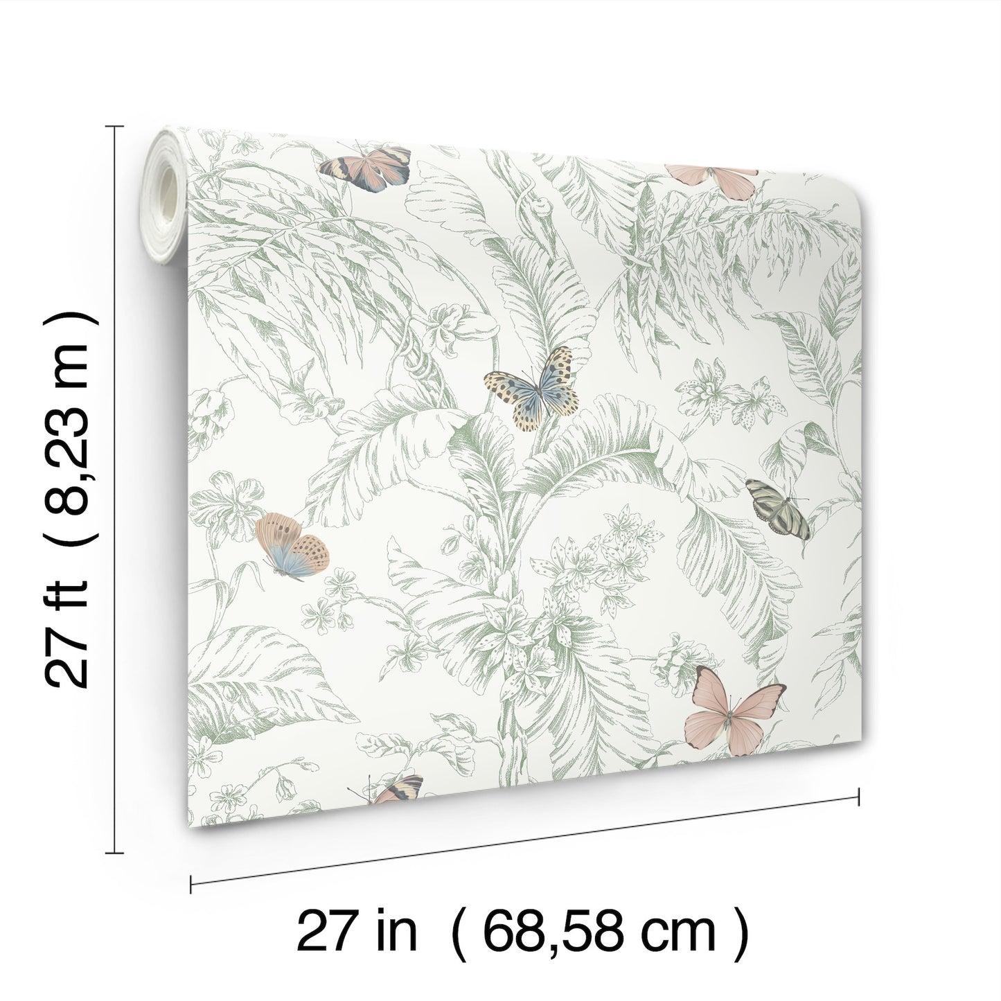 York Wallcoverings Black and White, III Papillon Blush Wallpaper Tropical Toile Whites and Off-Whites   - RT7930