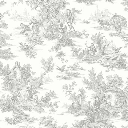York Wallcoverings Blues II Campagne Toile Grey Wallpaper Traditional Toile Greys   - RT7940