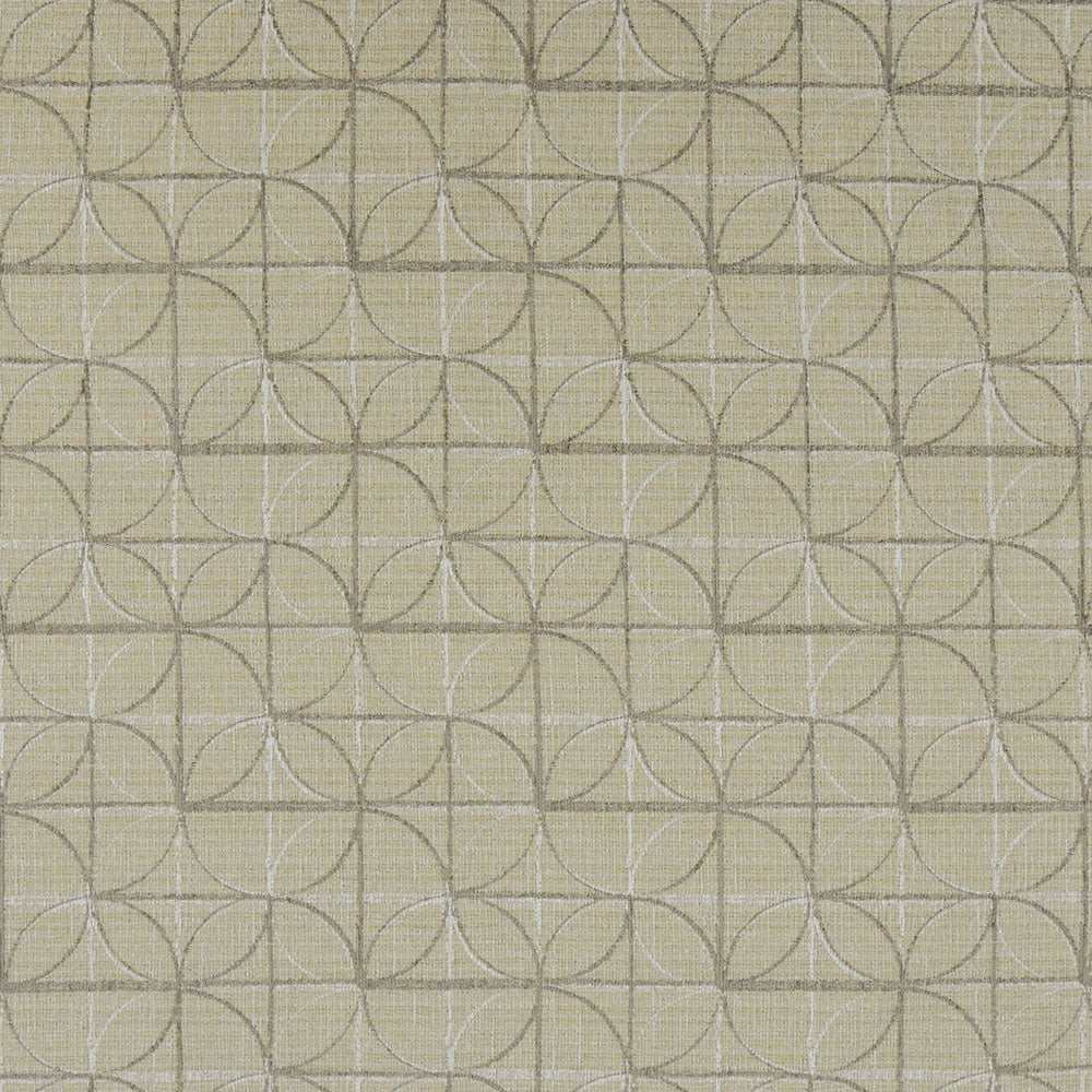 Beige linen fabric with a repeating interlocking circle lattice in light gray.