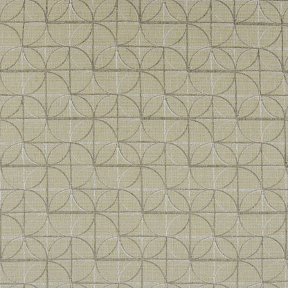 Beige linen fabric with a repeating interlocking circle lattice in light gray.