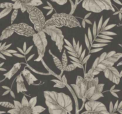 Seabrook Designs Boho Rhapsody Rainforest Leaves Botanical Bohemian Black Matte  - RY30200