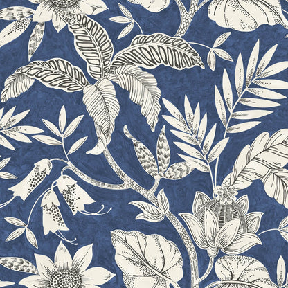Seabrook Designs Boho Rhapsody Rainforest Leaves Botanical Bohemian Blue Matte  - RY30202