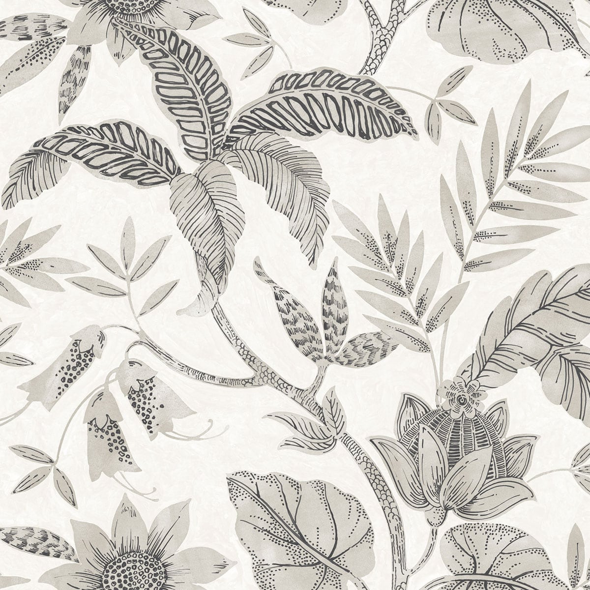 Seabrook Designs Boho Rhapsody Rainforest Leaves Botanical Bohemian Beige Matte Sidewall - RY30205