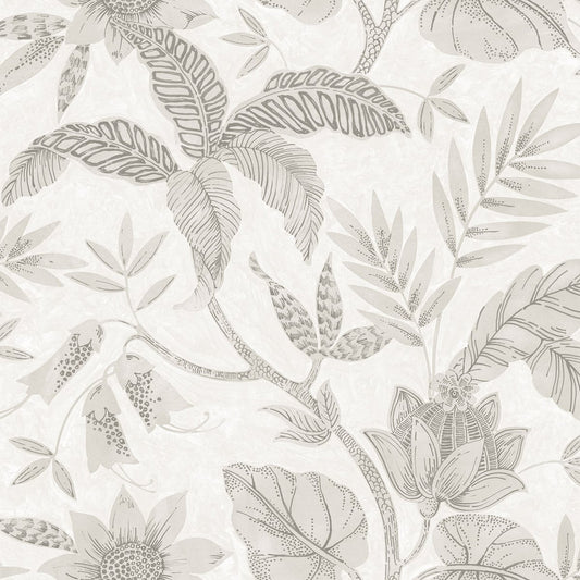 Seabrook Designs Boho Rhapsody Rainforest Leaves Botanical Bohemian Grey Matte Sidewall - RY30208