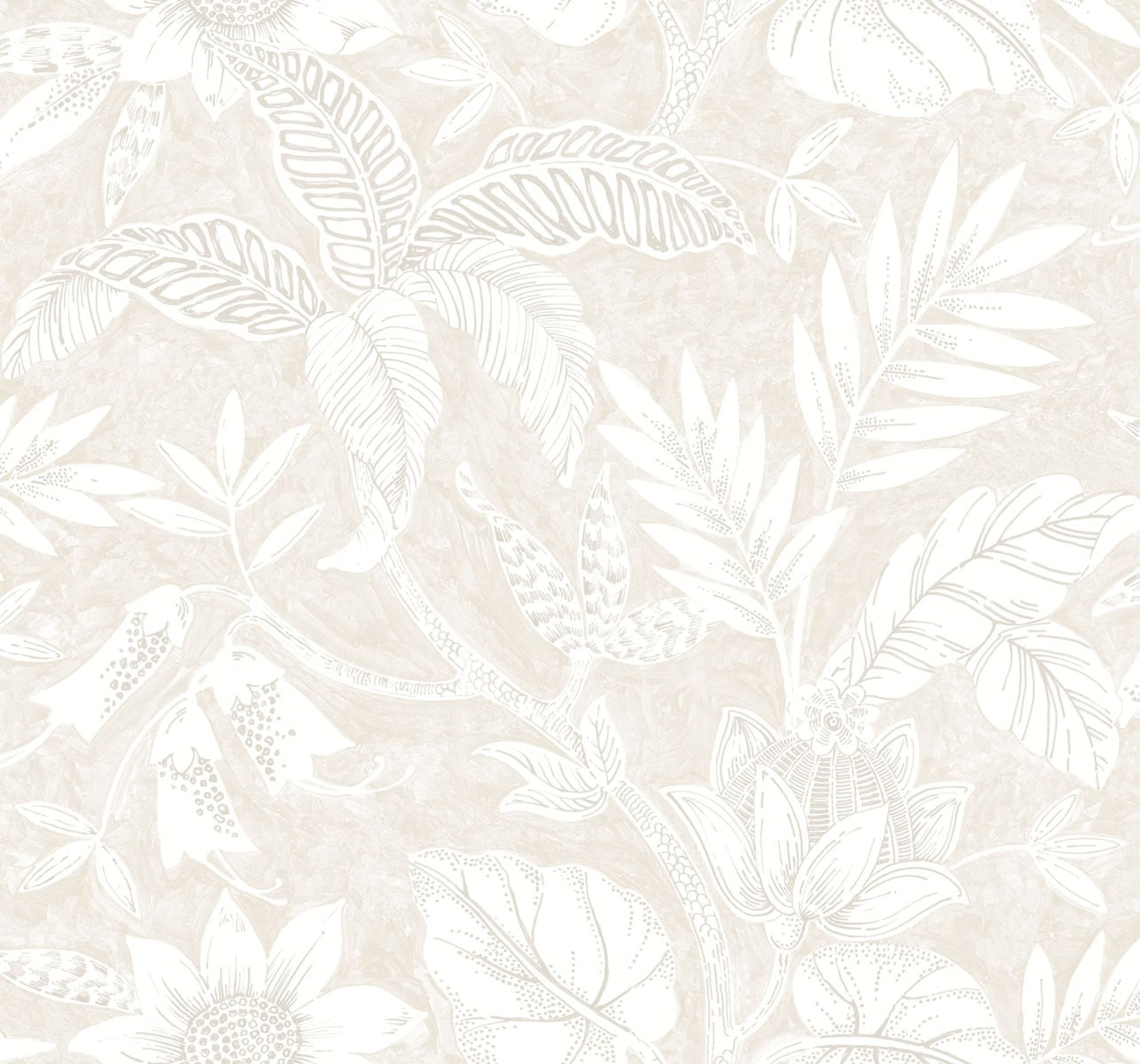 Seabrook Designs Boho Rhapsody Rainforest Leaves Botanical Bohemian Beige Matte Sidewall - RY30210