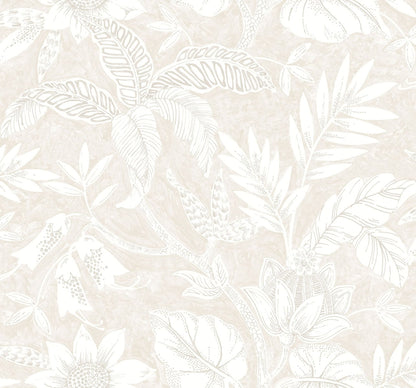 Seabrook Designs Boho Rhapsody Rainforest Leaves Botanical Bohemian Beige Matte  - RY30210