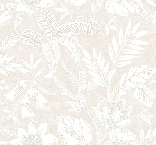 Seabrook Designs Boho Rhapsody Rainforest Leaves Botanical Bohemian Beige Matte Sidewall - RY30210