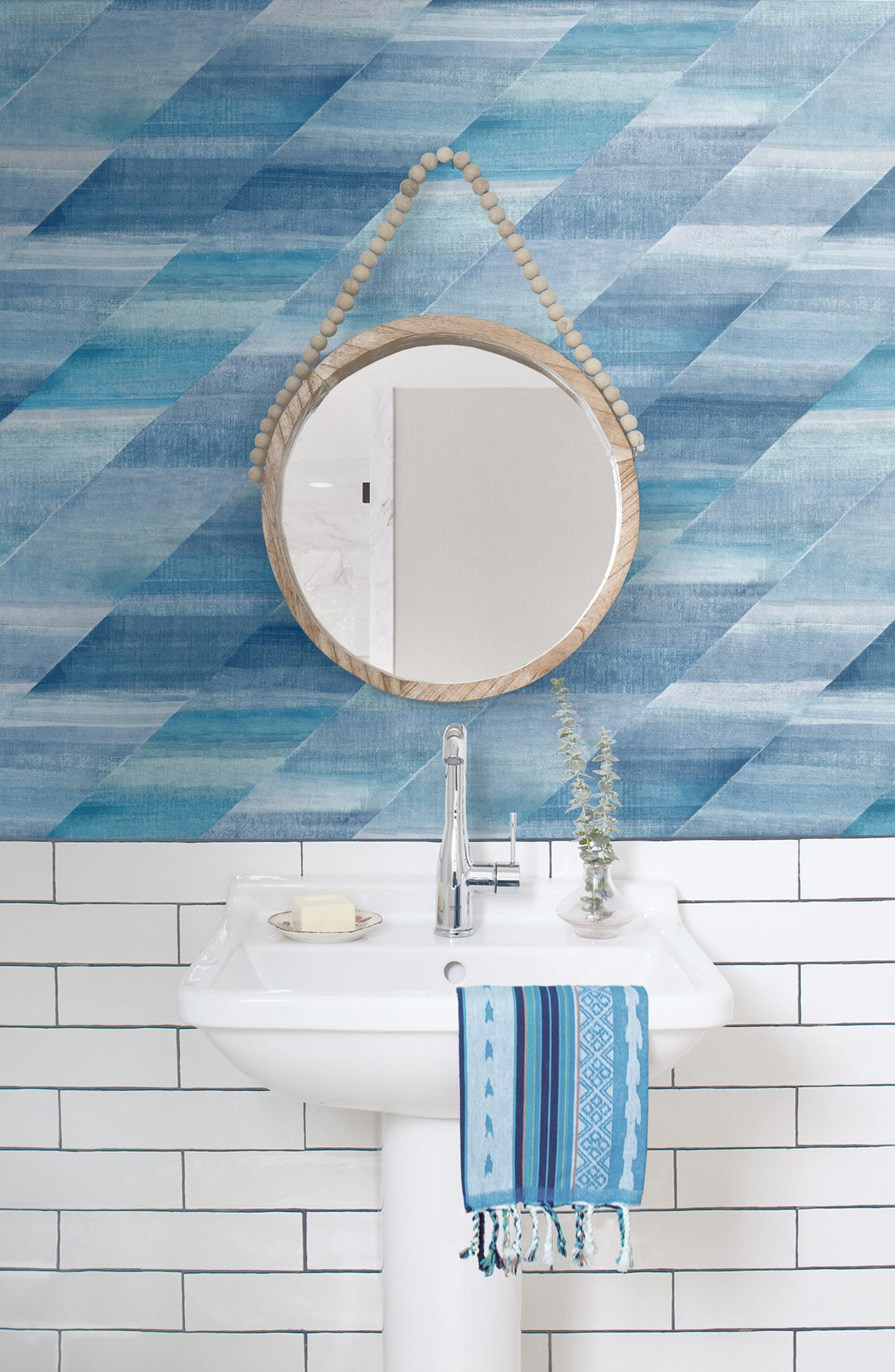 Seabrook Designs Boho Rhapsody Rainbow Diagonals Abstract Bohemian Blue Matte  - RY30302
