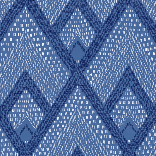 Seabrook Designs Boho Rhapsody Panama Boho Diamonds Geometric Bohemian Blue Matte Sidewall - RY30502