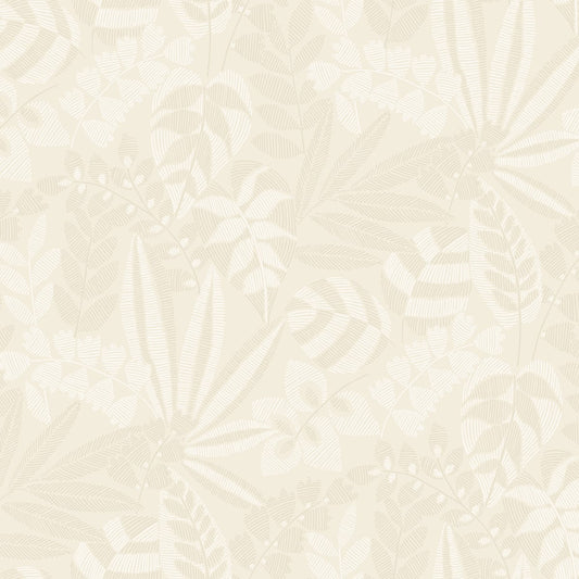 Seabrook Designs Boho Rhapsody Botanica Striped Leaves Botanical Bohemian Beige Matte Sidewall - RY30603