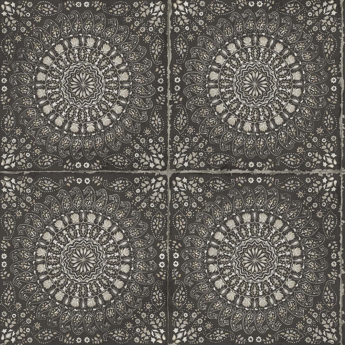 Seabrook Designs Boho Rhapsody Mandala Boho Tile Tile Bohemian Black Matte Sidewall - RY30700