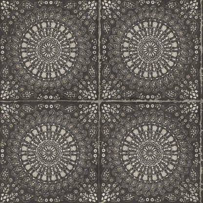 Seabrook Designs Boho Rhapsody Mandala Boho Tile Tile Bohemian Black Matte  - RY30700