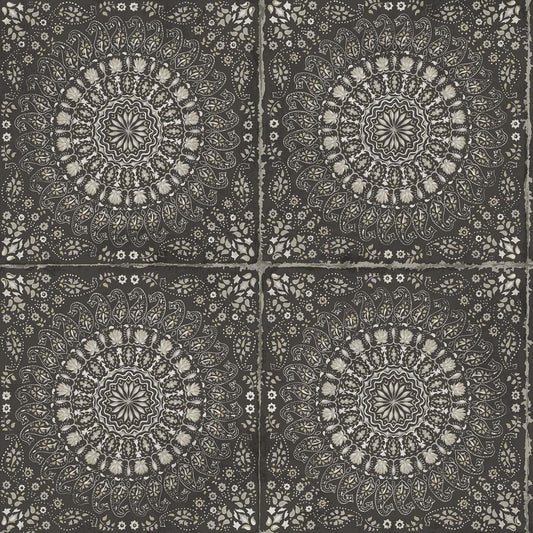 Seabrook Designs Boho Rhapsody Mandala Boho Tile Tile Bohemian Black Matte Sidewall - RY30700