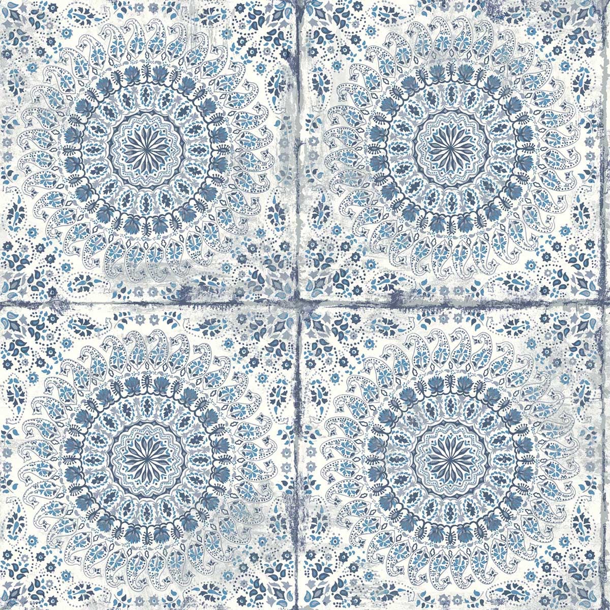 Seabrook Designs Boho Rhapsody Mandala Boho Tile Tile Bohemian Blue Matte Sidewall - RY30702