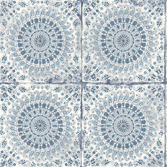 Seabrook Designs Boho Rhapsody Mandala Boho Tile Tile Bohemian Blue Matte Sidewall - RY30702