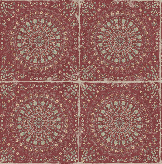 Seabrook Designs Boho Rhapsody Mandala Boho Tile Tile Bohemian Red Matte Sidewall - RY30710